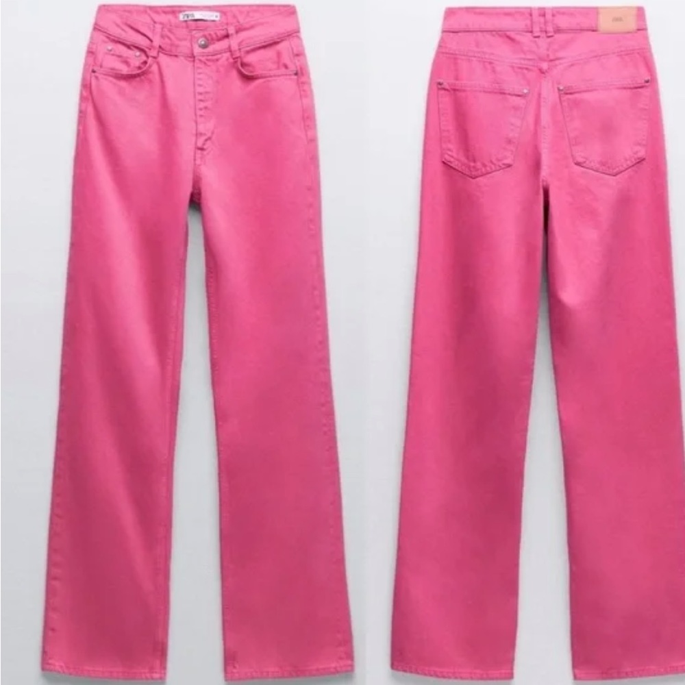 Zara Pink High Waist Wide Leg Jeans. Size USA 8 EUR 40